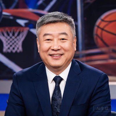 资深篮球评论员张卫平，身穿西装面带微笑